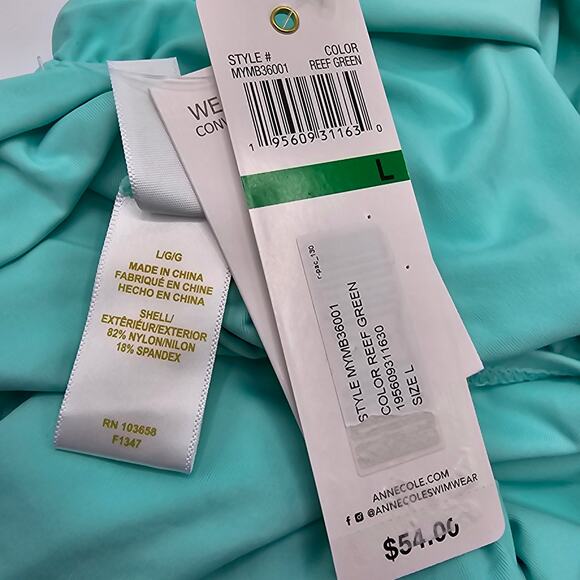 Anne Cole Womans size L Convertible High Waist Shirred Bikini Bottom Green NEW - Picture 6 of 7